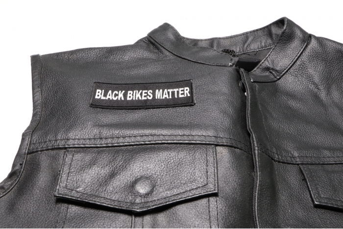 Black Bikes Matter Patch, Biker Saying Patches shown on leather vest