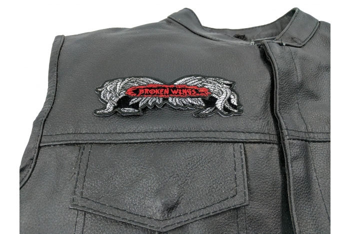 Broken Wings Patch, Biker Patches shown on leather vest
