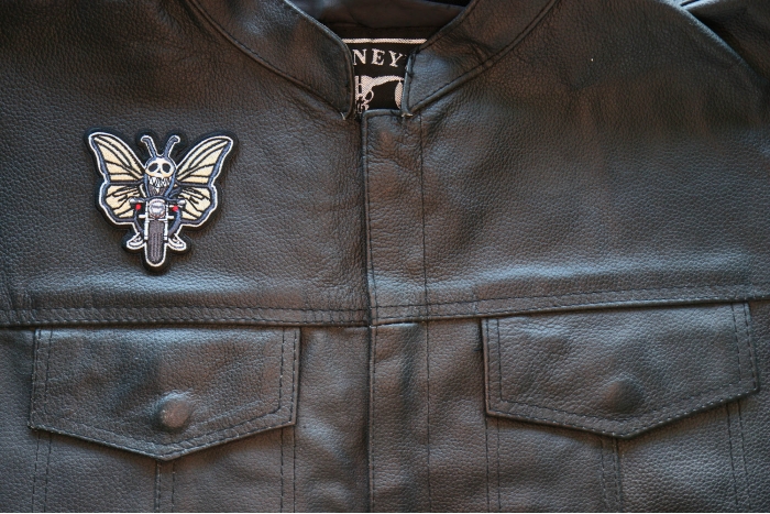 Motorcycle Jacket/Vest Embroidered Biker Patch - Butterfly Biker Patch shown on leather vest