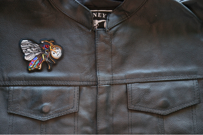 Motorcycle Jacket/Vest Embroidered Biker Patch - Butterfly Biker Patch shown on leather vest