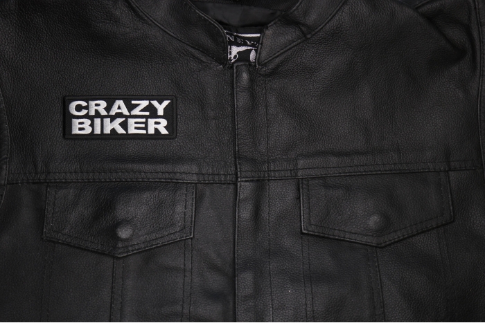 Crazy Biker Patch shown on leather vest