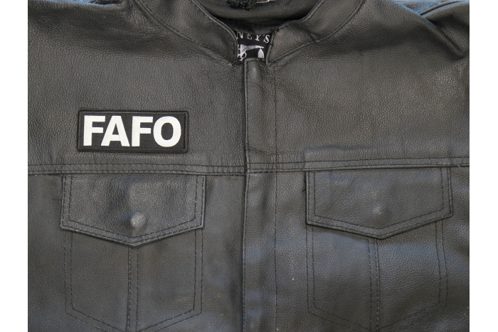 FAFO Patch shown on leather vest