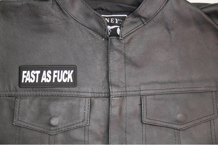 Fast as Fuck Patch, Biker Saying Patches shown on leather vest