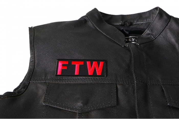 FTW Patch, Biker Saying Patches shown on leather vest