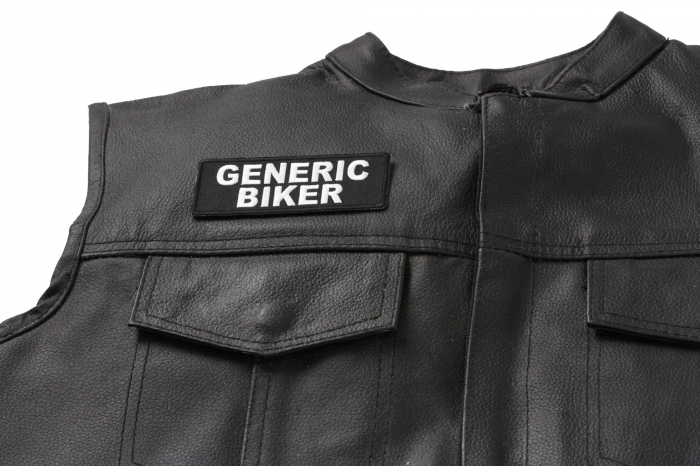 Generic Biker Fun Patch - Iron on Patch - 4x1.5 inch shown on leather vest