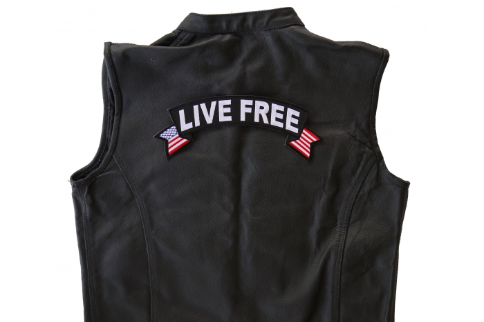 Live Free Patch, Large Back Patches shown on leather vest