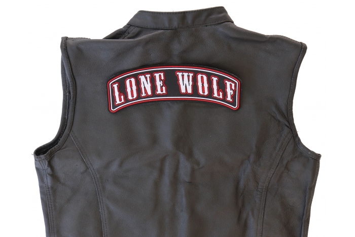 Lone Wolf Patch, Large Back Patches shown on leather vest