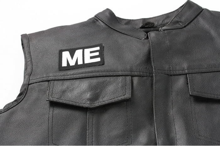 ME Patch Motorcycle Enthusiasts - Iron on Patch - 3x2 inch shown on leather vest