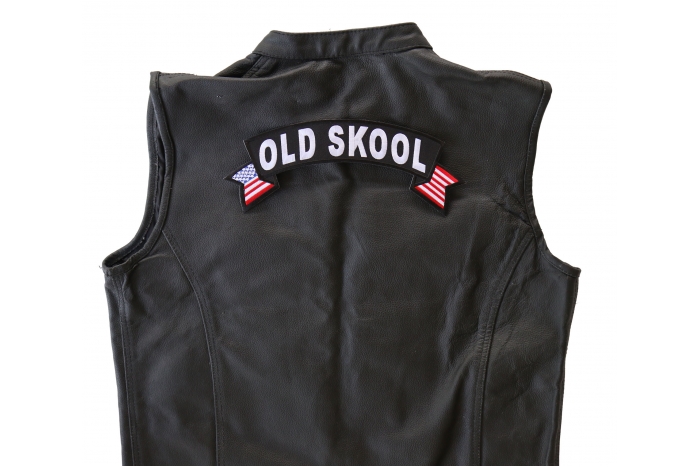 Old Skool Patch, Large Back Patches shown on leather vest