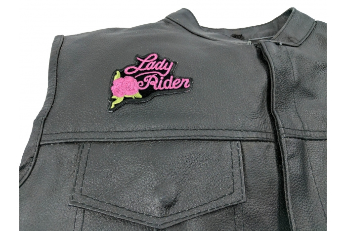 Pink Lady Rider Rose Biker Patch | Embroidered Patches by Ivamis Patches