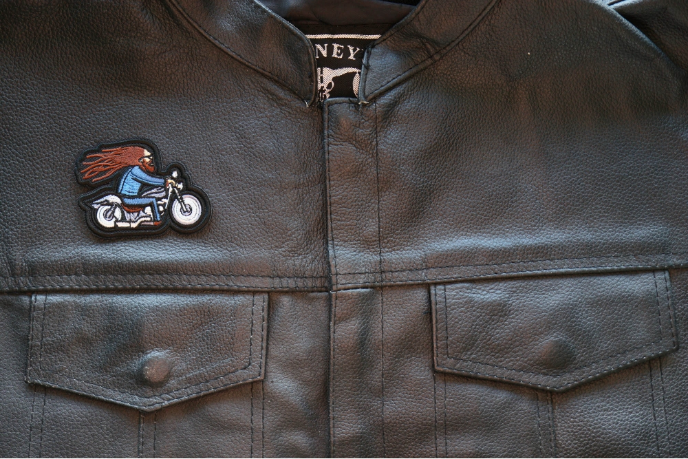 Hair in the Wind Biker on Motorcycle Patch, Motorcycle