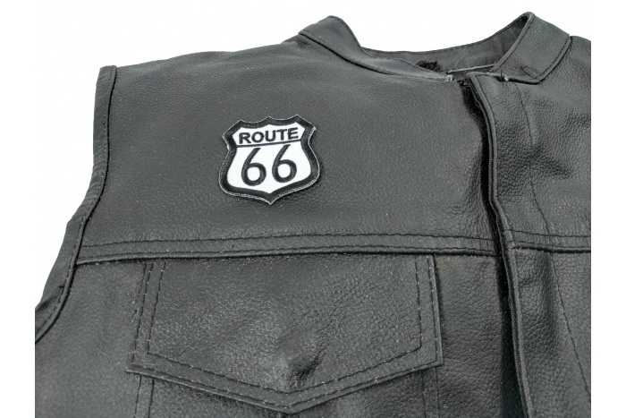 Route 66 Patch, Biker Saying Patches shown on leather vest