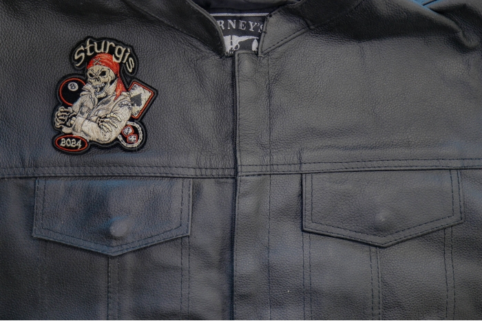 Sturgis 2024 Biker Event Patch shown on leather vest