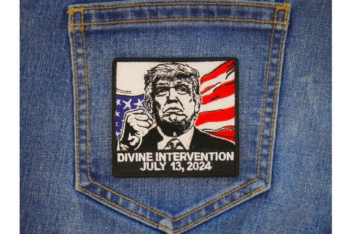 Divine Intervention Trump Patch shown on jeans