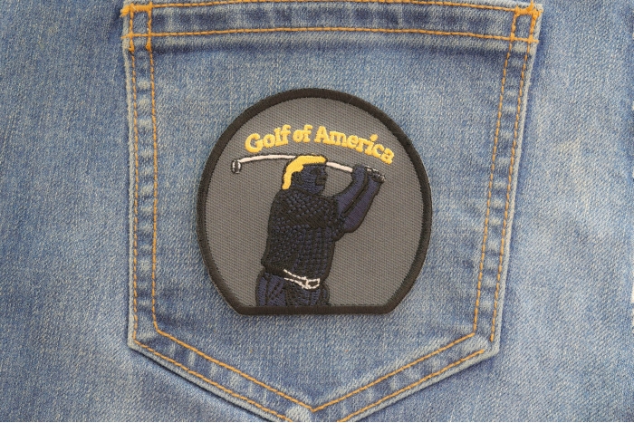 Donald Trump Golf of America Patch shown on jeans