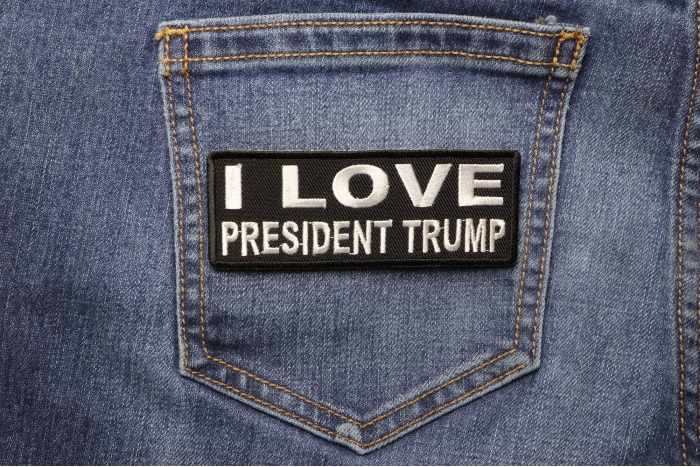 I Love President Trump Patch shown on jeans