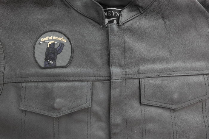 Donald Trump Golf of America Patch shown on leather vest