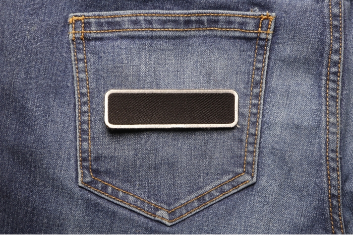 Blank Name Tag Patch White Border shown on jeans