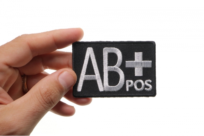 AB POSITIVE Blood Type Patch, Iron on Patch, Embroidered shown on hand for size comparison