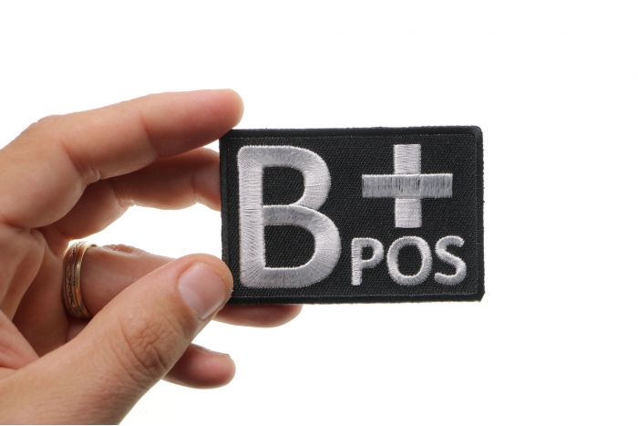 B POSITIVE Blood Type Patch, Iron on Patch, Embroidered shown on hand for size comparison