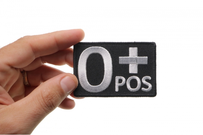 O Positive Blood Type Patch, Iron on Patch, Embroidered shown on hand for size comparison