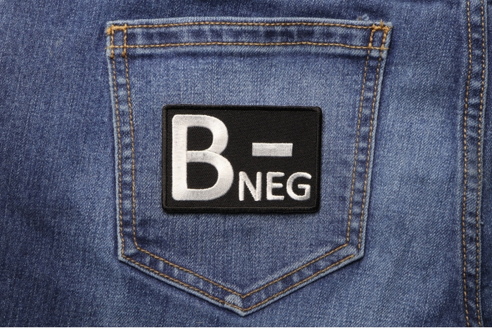 B Negative Blood Type Patch shown on jeans