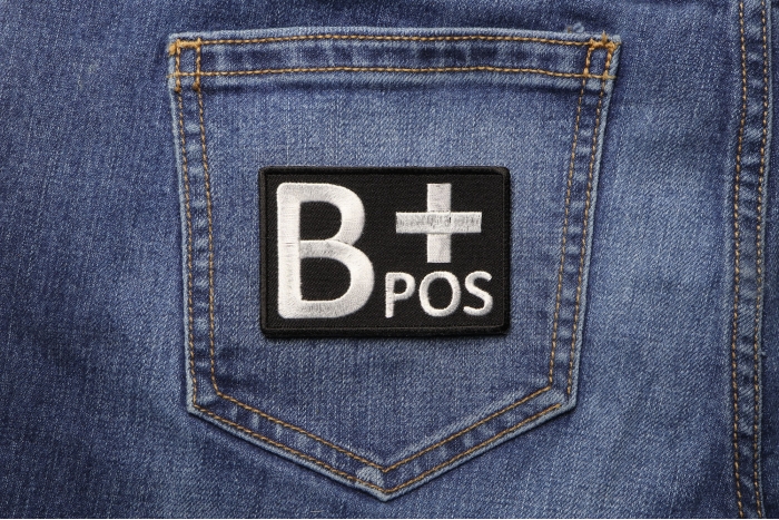 B POSITIVE Blood Type Patch shown on jeans