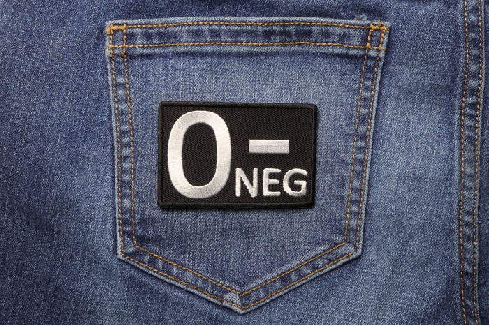 O NEGATIVE Blood Type Patch shown on jeans