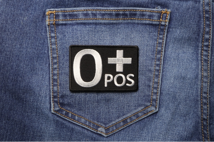 O Positive Blood Type Patch shown on jeans