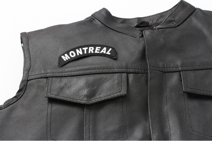 Montreal City Patch - Iron on Patch - 4x1.75 inch shown on leather vest