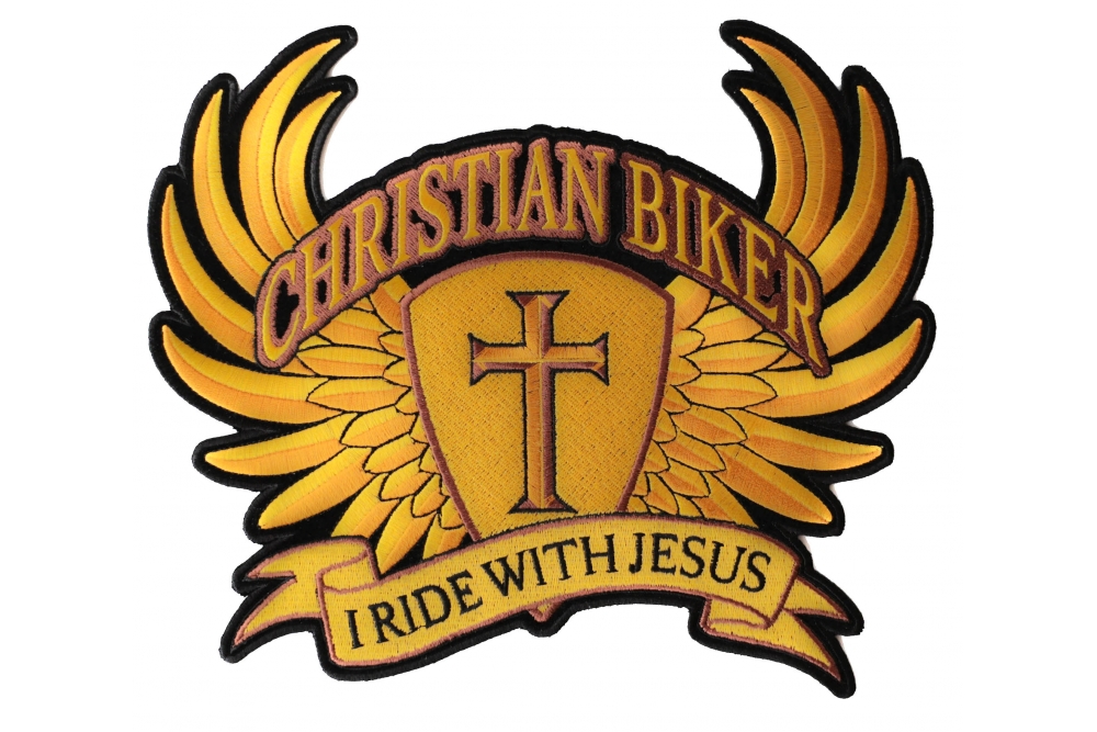 Christian Biker I Ride With Jesus Large Back Patch | Christian Patches