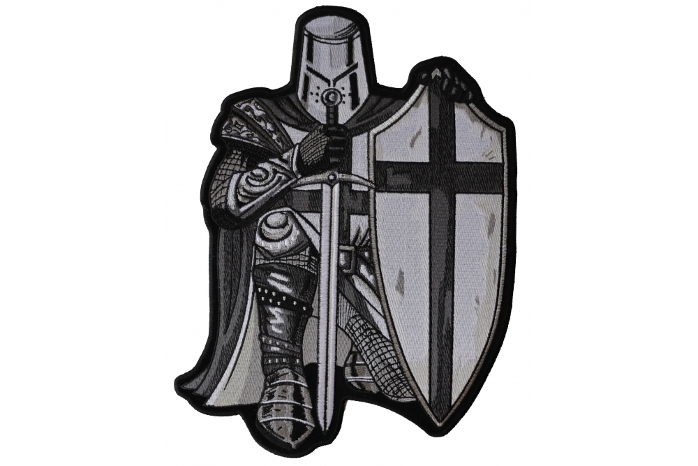 Crusader Kneeling Knight Black White Large Back Patch | Christian Patches  -TheCheapPlace