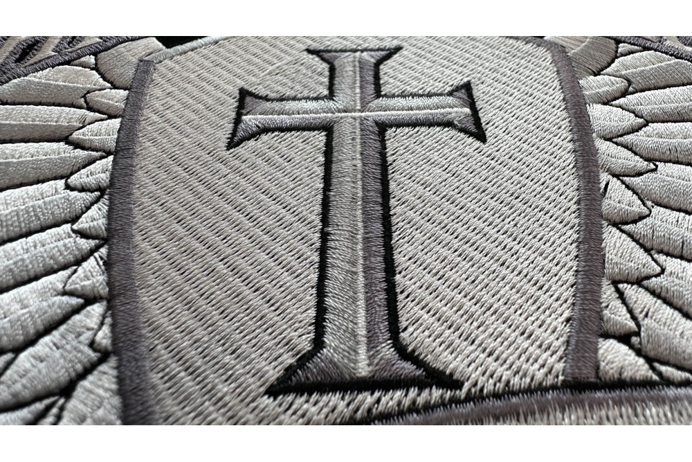 Christian Cross patch embroidered Black and White Biker