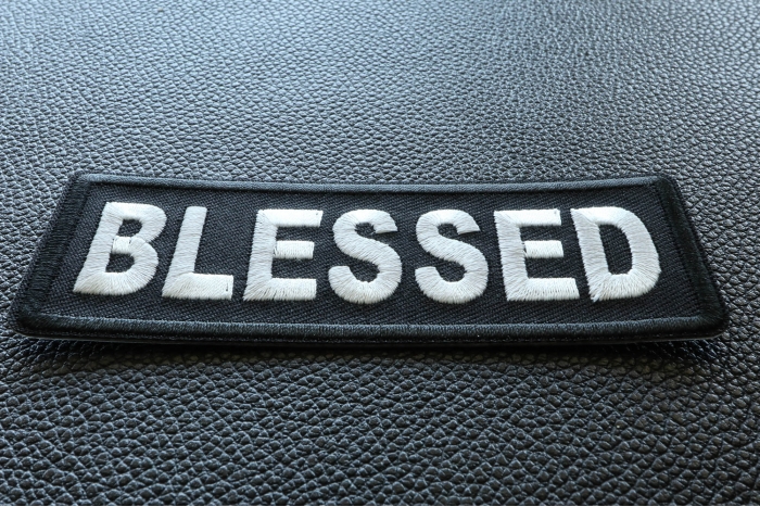 Blessed Iron on Christian Patch diagonal view