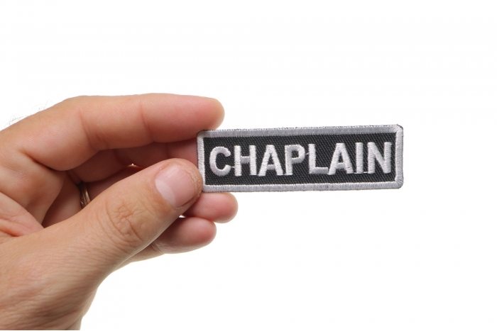 Chaplain Patch, Christian Saying Patches shown on hand for size comparison