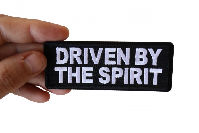 Driven by The Spirit Christian Patch shown on hand for size comparison