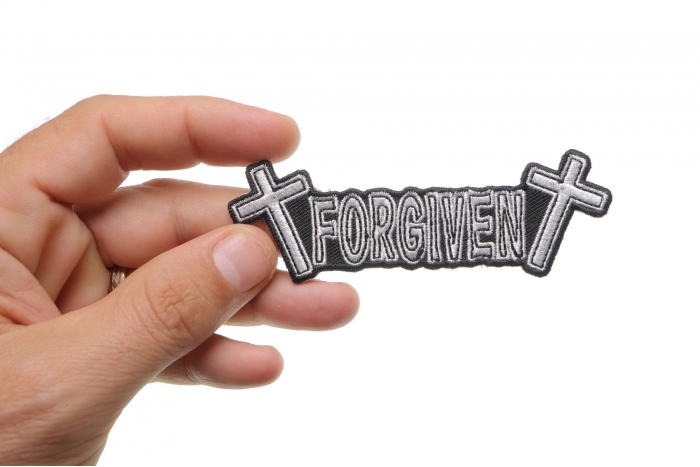 FORGIVEN Christian Patch shown on hand for size comparison