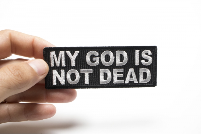 My God Is Not Dead Patches shown on hand for size comparison