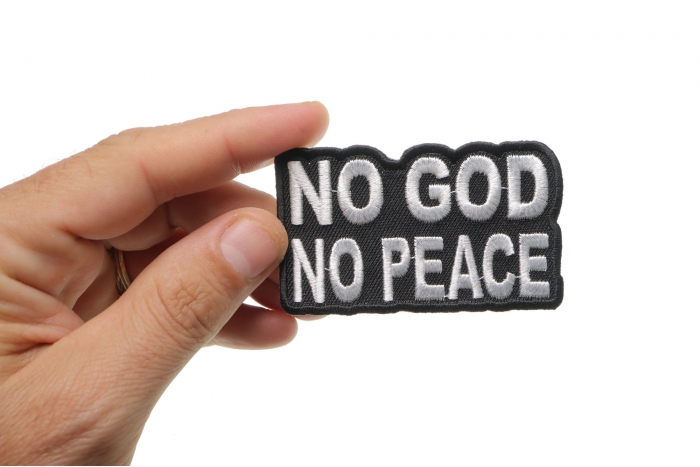 No God No Peace Patch shown on hand for size comparison