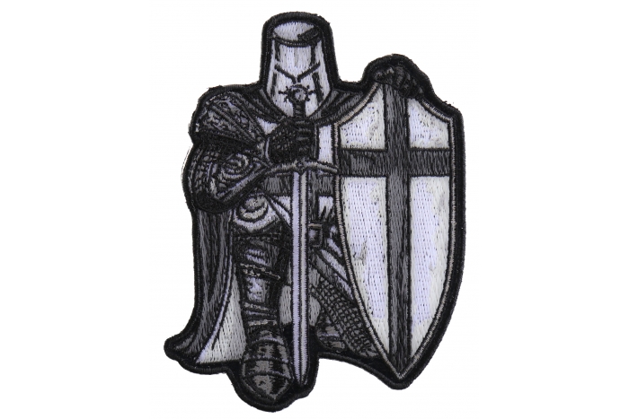 Black and White Crusader Knight Small Iron on Christian Patch
