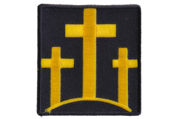 Cross with USA Flag and Yellow Border, Embroidered Patch, Two