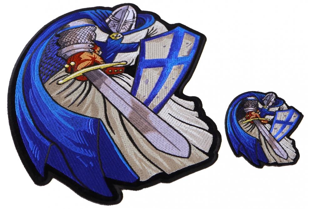 Blue Caped Crusader Knight Templar Small and Large Christian Patch Set