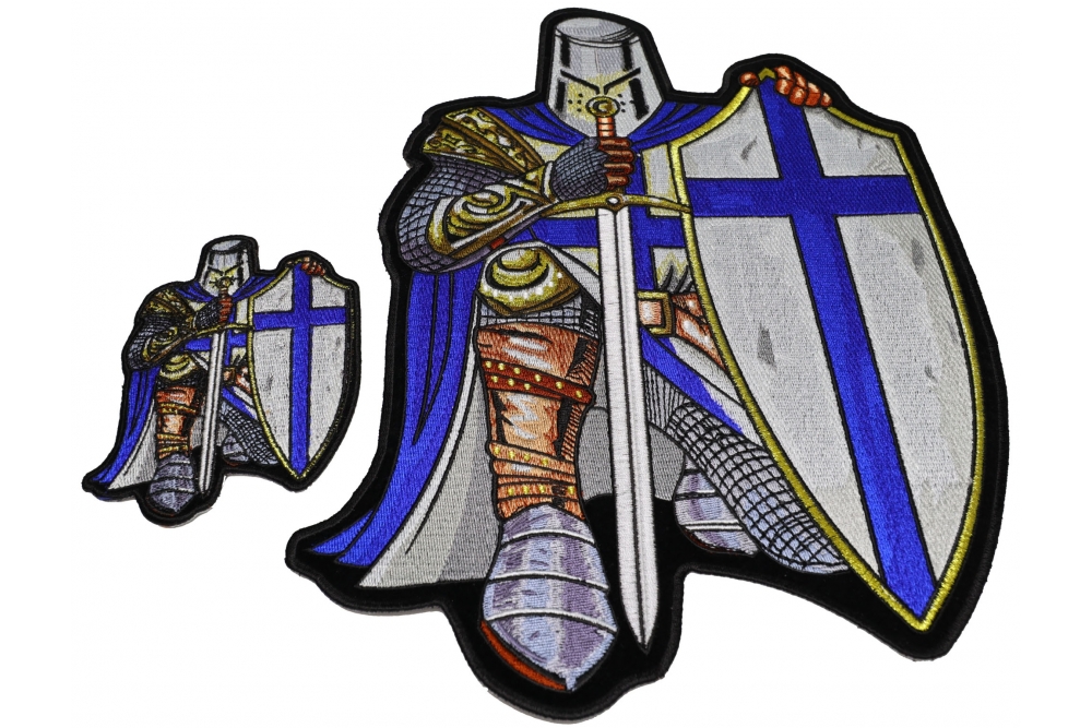 Blue Crusader Knight Patch Set Small and Large Christian Back Patch
