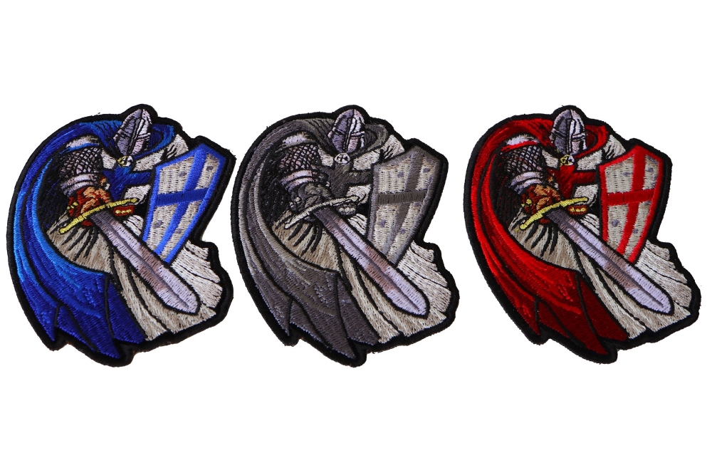 Blue Red and Gray Cape Crusader Knights Templar Small Iron on Christian Patches
