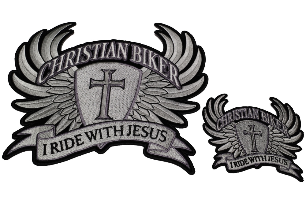 Christian Biker Patch Set Large and Small I Ride With Jesus Patches