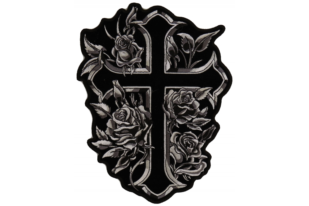 Cross Silver Roses Patch For Christian Riders