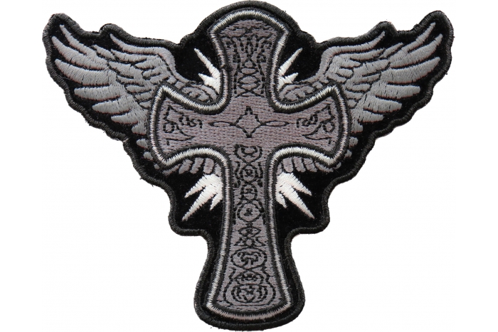 Cross with Wings Iron on Christian Patch