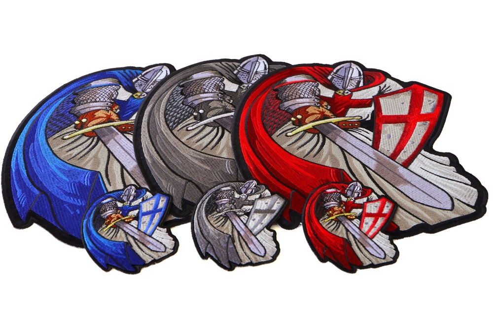 Crusader Knights Templar Patches Mega Set of 3 Large and 3 Small Christian Patches in Red Blue and Silver