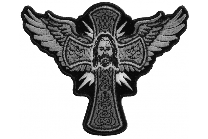 Jesus Cross and Wings Iron on Patch