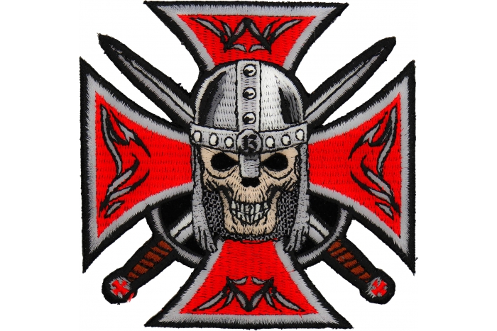 Red Maltese Cross Skull Knight Patch